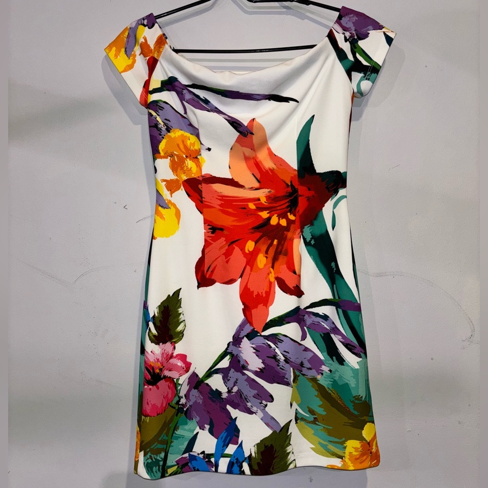 Woman’s Frank Lyman Design Multi Color Floral Off Shoulder Mini Dress Sz. 2